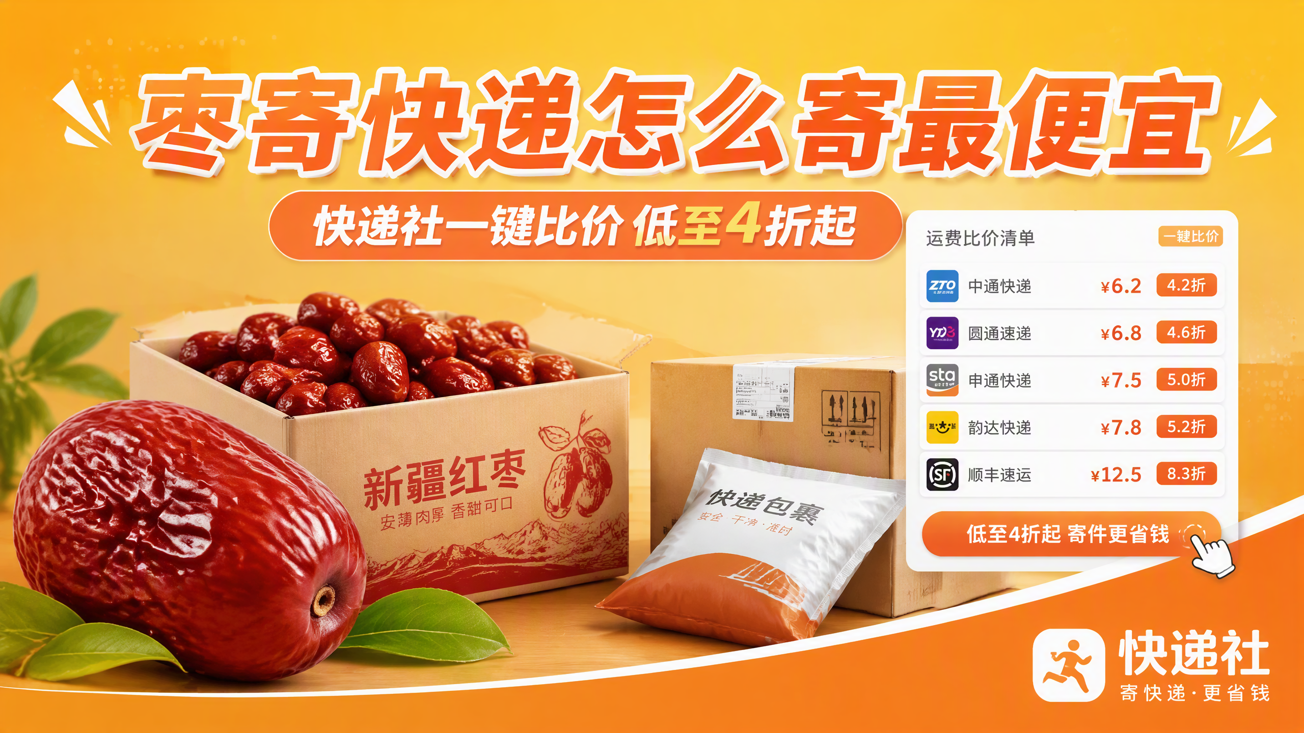 枣寄快递怎么寄最便宜？快递社比价低至4折起比官方省六成