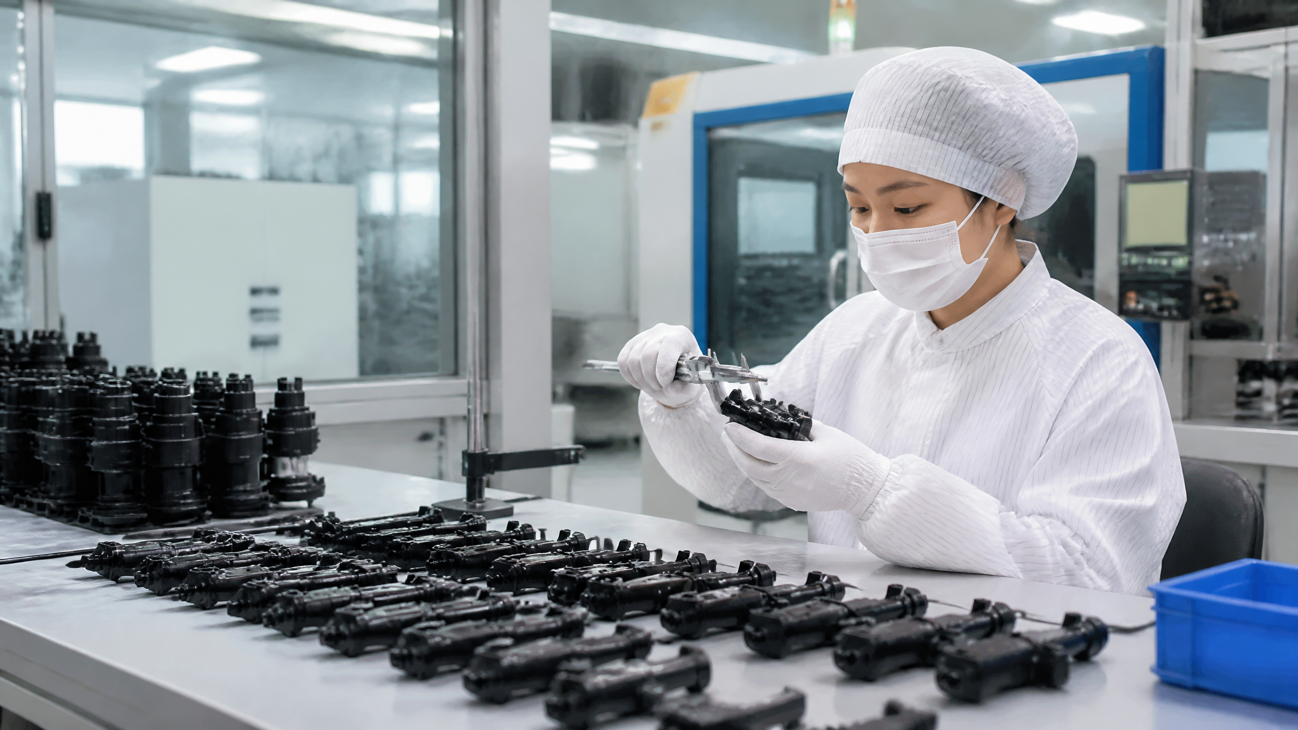 Quality inspection of hot runner injection molded parts in a clean room manufacturing environment