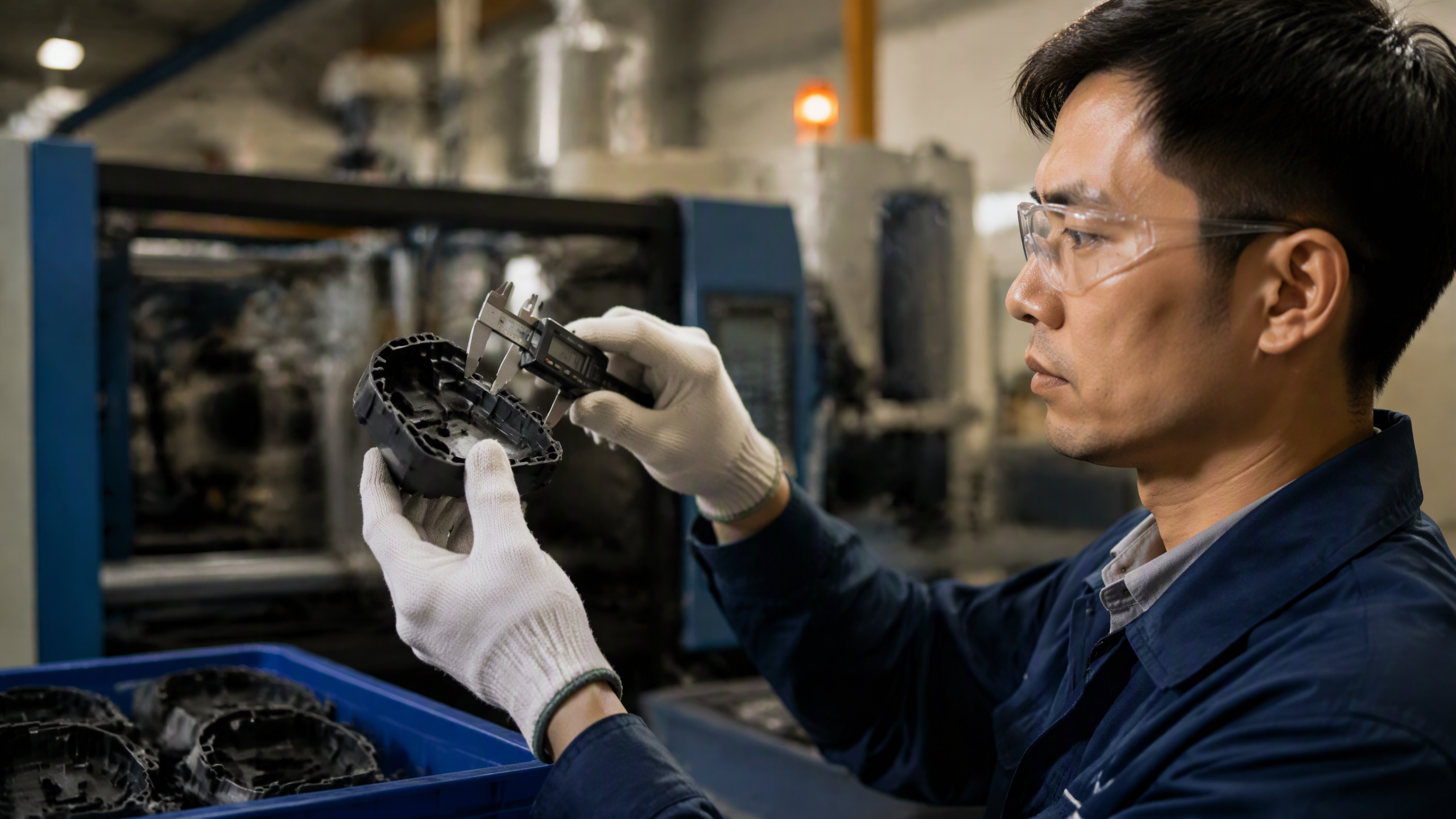 Injection molding wall thickness quality control caliper measurement